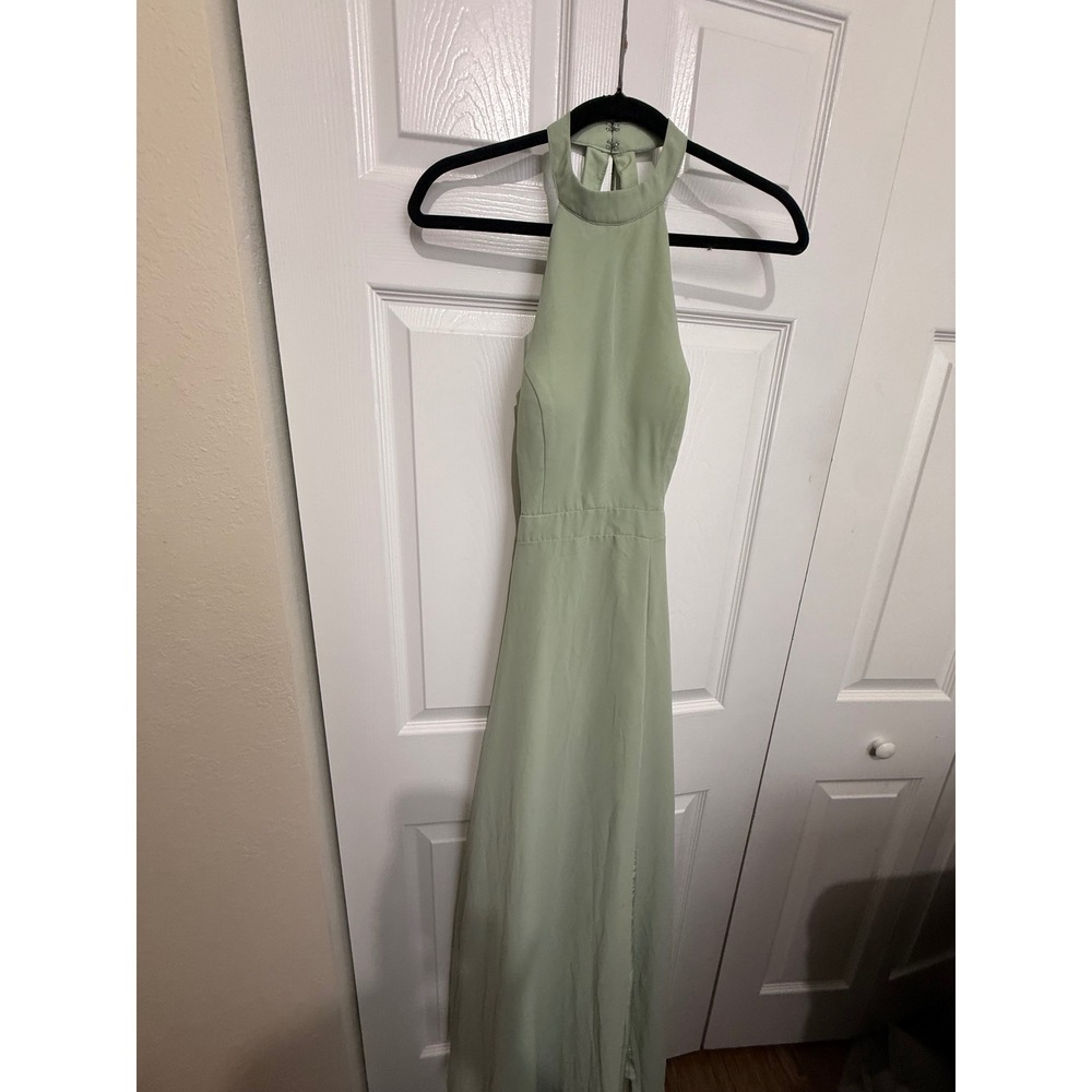 Azazie Clarice Chiffon Bridesmaid Dress A2 Sage Green Halter Maxi Gown